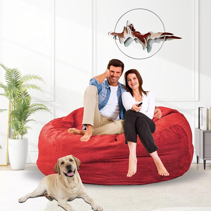 Bean Bag Chair for Adults 4FT,Soft Removable Cover for Teens/Girls Bedroom,Fluffy Giant Round Floor Beanbag Lounger Chairs (No Filler,Big Red)-Ruum Studio Home