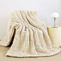 Admitrack Chunky Knit Blanket Throw 51"x63", 100% Hand Knit Chenille Throw Blanket for Sofa & Home Decor, Soft and Cozy Knitted Throw Blankets (Ivory，51"x63")-Ruum Studio Home