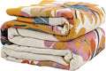 Boho Throw Blanket for Bed 80”x90”, 100% Cotton Woven Blanket for Couch Sofa, Ultra Soft 4-Layer Muslin Quilt with Vintage Floral Printed, Farmhouse Bed Blanket/Cover for Living Room Decor-Ruum Studio Home