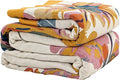 Boho Throw Blanket for Bed 60”x80”, 100% Cotton Woven Blanket for Couch Sofa, Ultra Soft 4-Layer Muslin Quilt with Floral Printed, Farmhouse Bed Blanket/Cover for Living Room Decor-Ruum Studio Home