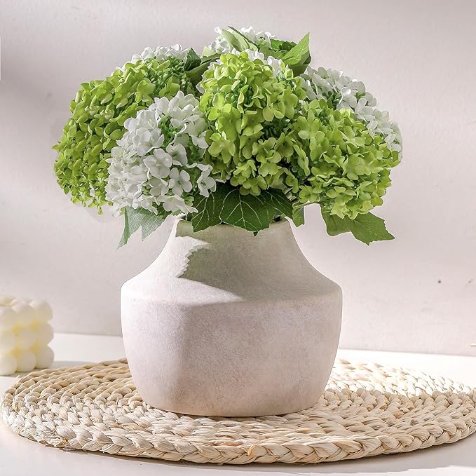 Mitt&Ditt Ceramic Flower Vase, 5.3 inch Off-White Farmhouse Rustic Vase, Handcrafted Weathered Pottery Vases, Small Flower Terracotta Vases for Home Decor, Living Room, Table, Shelf-Ruum Studio Home