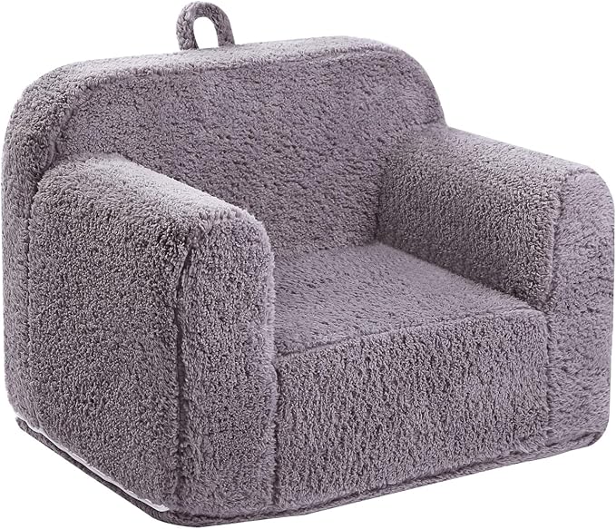 Kids Snuggly-Soft Sherpa Chair, Cuddly Toddler Foam Chair for Boys and Girls, Grey-Ruum Studio Home