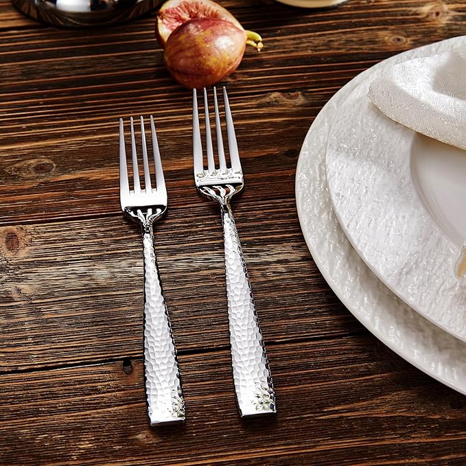 KEAWELL Premium 20/45/65 Piece Louis Hammered Silverware Set with Squared Edge, 18/10 Stainless Steel, Service for 4/8/12, Fine Flatware Set, Dishwasher Safe (20)-Ruum Studio Home
