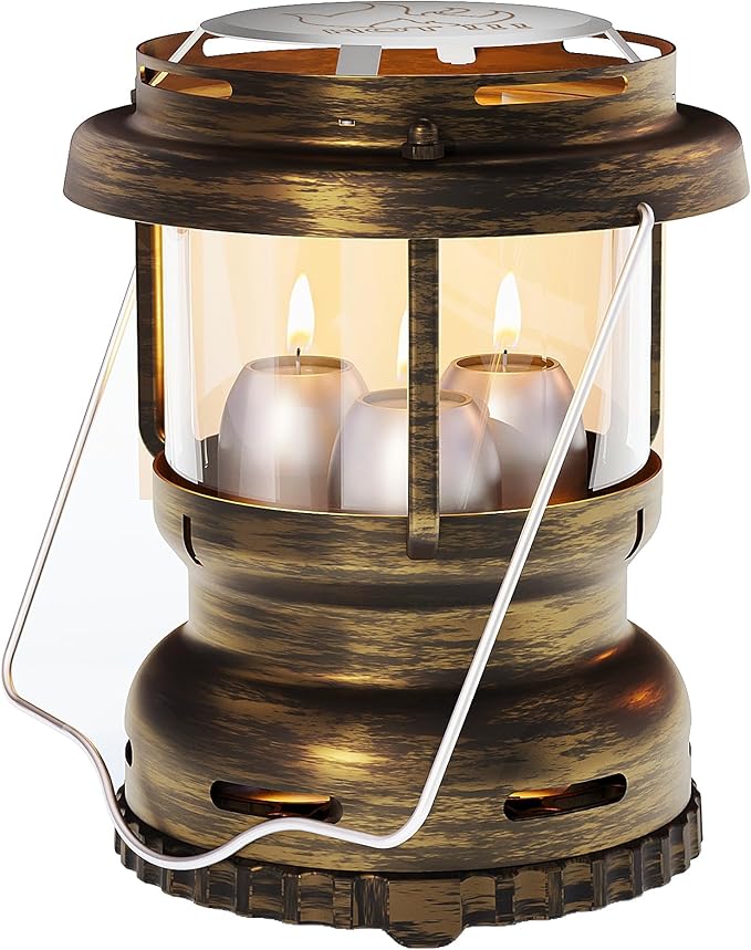 3-Wick Emergency Candle Lantern for Power Outages [18H+ Burning Time] Vintage Decorative Candle Lantern for Real Candles, Outdoor Portable Camping Survival Lighting [7.1"*5.7" - Vintage Brass]-Ruum Studio Home