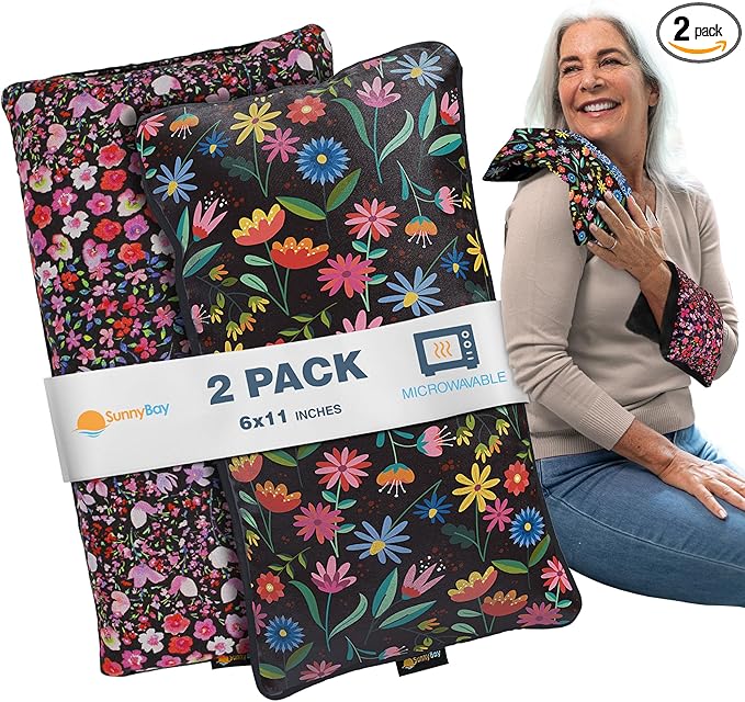 SunnyBay Small Microwave Heating Pad, Microwavable Versatile Cold/Heated Neck and Shoulder Wrap for Back Pain and More, Moist Heat Cotton-Fleece Pad, 6x11 Inches, Meadow & Melody Flowers, Pack of 2-Ruum Studio Home
