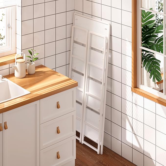 4NM No Assembly Foldable Bookshelf, 4-Shelf Collapsible Bookcase Storage for Small Spaces, 54" H, All White-Ruum Studio Home