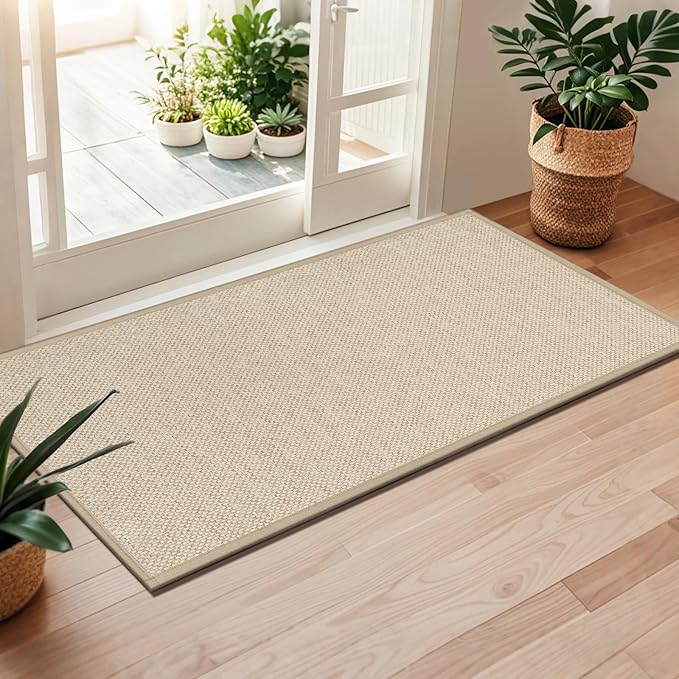 LEKEEPGO Door Mat 24"x47", Non Slip Door Mat Indoor Entrance, Rubber Backing Front Indoor Door mat Washable Absorbent Low-Profile Entryway Entry Resist Dirt Inside Door Mats, Khaki-Ruum Studio Home