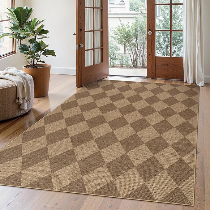 Lahome Checkered Easy Jute Indoor Outdoor Rug, 5x7 Area Rugs for Living Room Nature Large Dining Room Carpet, Washable Non Slip Indoor Outdoor Carpet for Home Office Bedroom Backyard Patio-Ruum Studio Home