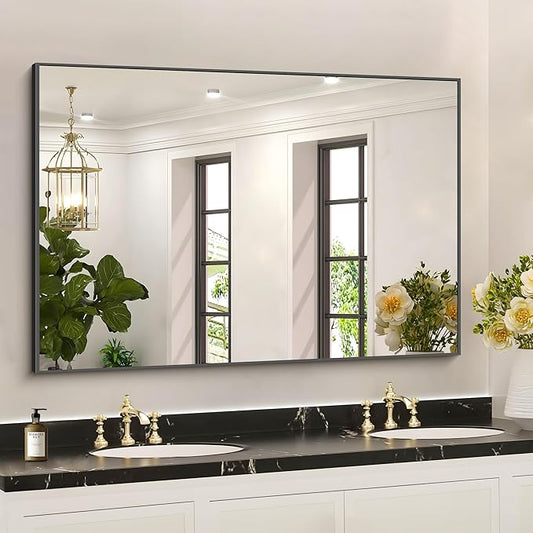 36x50inch Bathroom Mirror, Black Rectangle Mirrors with Thin Metal Frame, Large Rectangular Wall Mirror for Bathroom, Living Roomm, Hair Salon, Big Farmehouse Mirror Hang Horizontal/Vertical-Ruum Studio Home