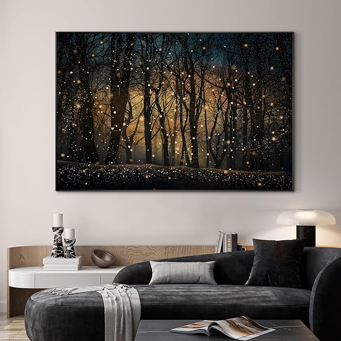 SIGNWIN 46"x72" Extra Large Framed Wall Art Magical Firefly Night Forest, Enchanted Woodland Scene for Home Living Room Bedroom Decor (Frame Assembly Required)-Ruum Studio Home