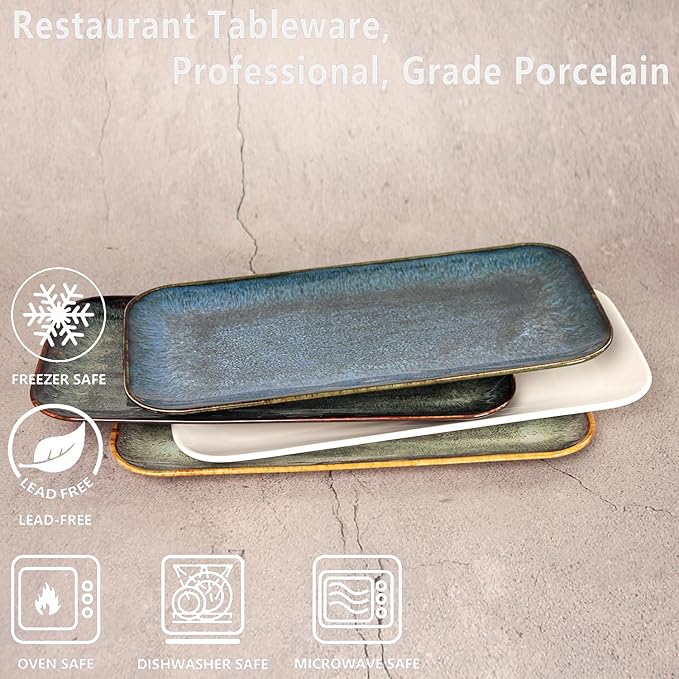 Porcelain Dinner Plates, Serving platters for entertaining, for Fruit, cheese, snack, Bread, cupcake, Salad - Scratch Resistant durable, Microwave, Dishwasher Safe, four colors 4 PCS-Ruum Studio Home