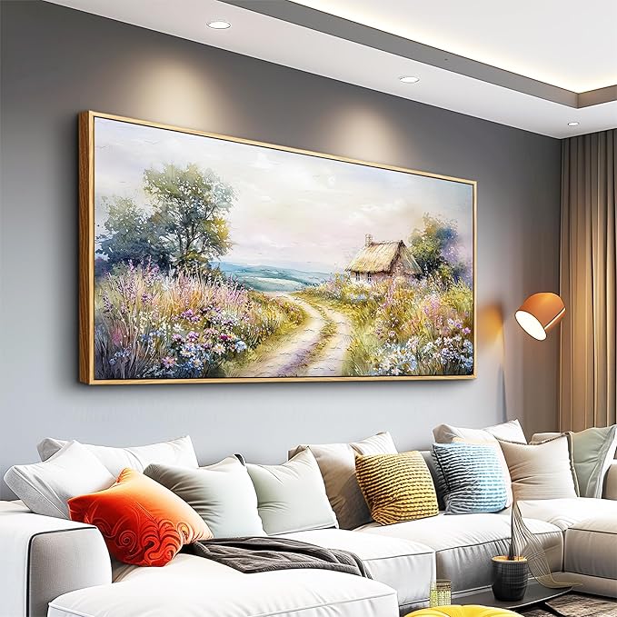 ZUITINGHUA Large Wood Framed Wall Decor For Living Room Canvas Wall Art For Office Modern Wall Decorations For Bedroom Country Road Landscape Painting Farmhouse Pictures Artwork Home Decor 24x48 In-Ruum Studio Home
