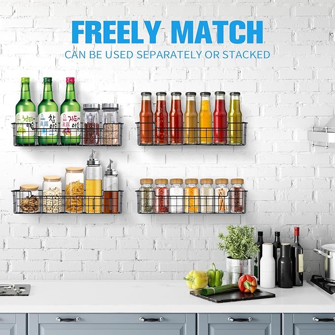 Spice Rack Organizer Wall Mount, Spice Organization Storage Shelf for Cabinet Door, 2 Packs Wall Spice Rack Saving Space for Kitchen, Black-Ruum Studio Home