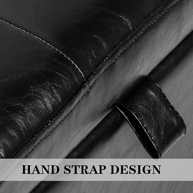 Adeco Storage Ottoman Foot Rest Stool, Leather Ottoman Footstool with Solid Wood Legs and Hinged Lid, 17.7" Small Foot Stool for Living Room, Bedroom-Ruum Studio Home