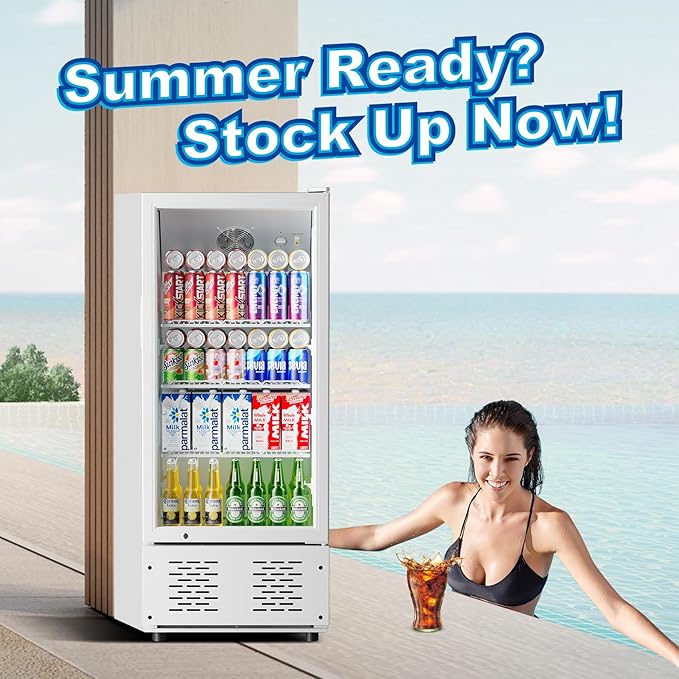 6.5 CUFT Commercial Beverage Refrigerator Glass Door Display Cooler Drink Beer Milk Fridge for Bar Restaurant Office-Ruum Studio Home