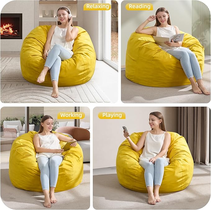 Hobestluk 3FT Bean Bag Chair Giant Bean Bag Chairs for Adults Large Bean Chairs with Removable Cover, Beanbag Chair with Filler, Adult Bean Bag Chairs for Living Room, Bedroom-Ruum Studio Home