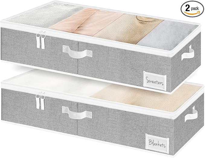 StorageWorks Large Under Bed Storage Containers with Handles and Label Holder, 2 Pack Ultra-thick Fabric Underbed Bins, Closet Organizer for Clothes, Blankets, Sweater-Ruum Studio Home