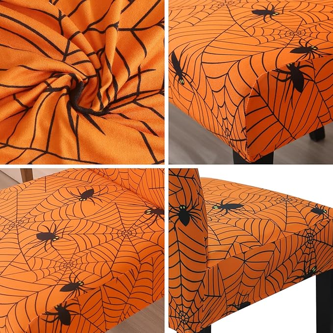 JQinHome Halloween Orange Dining Chair Slipcover, Spider Web Chair Covers Set of 6 ，High Stretch Washable Chair Protector Cover for Dining Room, Kitchen,Home Party,Wedding Ceremony(Orange, 6PC)-Ruum Studio Home