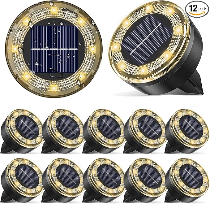Mini Solar Ground Lights, 12 Pack Solar Lights Outdoor Waterproof, Upgraded LED Flat Landscape Lighting for Outside Pathway Garden Patio Yard Driveway,Warm White-Ruum Studio Home