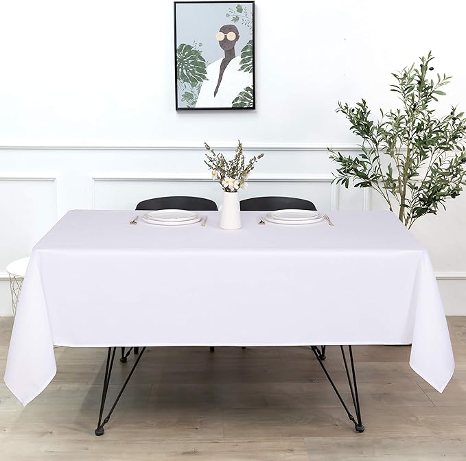 sancua Rectangle Tablecloth - 90 x 156 Inch - Water Resistant Spill Proof Washable Polyester Table Cloth, Decorative Fabric Table Cover for Dining Tables, Buffet Parties and Camping, White-Ruum Studio Home