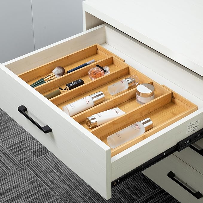 Utoplike Bamboo Expandable Kitchen Drawer Organizer, Adjustable Utensil Holder and Cutlery Tray Organiser, Drawer Divider for Silverware, Flatware, Knives in Kitchen, Bedroom, Living Room, 5 Slot-Ruum Studio Home