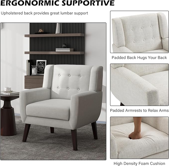 UIXE Accent Chair Modern Upholstered Armchair, Comfy Living Room Arm Chairs Mid Century Single Sofa Reading Side Seat for Bedroom, Home Office - Beige-Ruum Studio Home