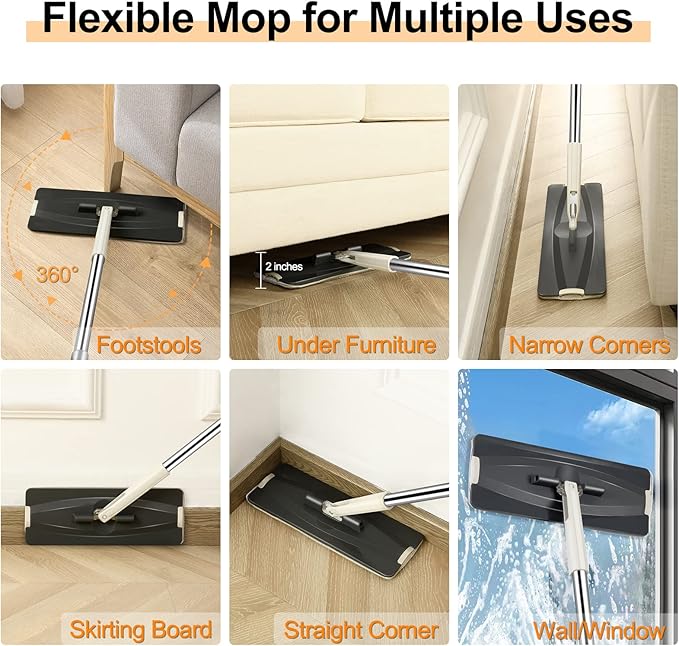 Jelymark Flat Mop and Bucket with Wringer Set, Separates Dirty and Clean Water, 3-Chamber Mop Wet and Dry Use, Not-Hands Squeeze Mops for Floor Cleaning, 8 Reusable Microfiber Mop Pads Included-Ruum Studio Home
