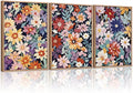 HLNIUC Boho Floral Framed Canvas Wall Art,Colorful Wildflower Landscape Wall Decor Set of 3(16”x24”)Rustic Bohemian Style Flower Art Print,Modern Botanical Floral Wall Painting for Living Room Bedroom-Ruum Studio Home