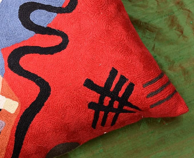 Kandinsky Modern Couch Pillow Cover - Red Flow | Abstract Pillows | Mid Century Chair Cushions | Handmade Wool Size 18x18-Ruum Studio Home