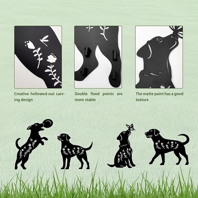 4 Pack Dog Metal Garden Decorative Stakes, Weather Proof Puppy Silhouette Statues for Yard, Patio,Outdoor Decor for Dog Lovers and Pet Owners-Ruum Studio Home
