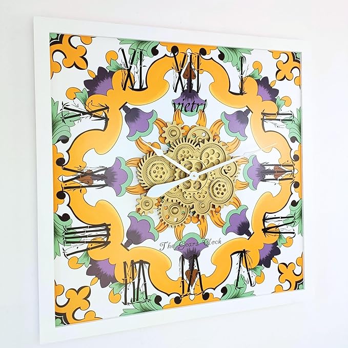 The Gears Clock Wall Clock Italy Collection with Moving Gears (Vietri, 36 inch Square)-Ruum Studio Home