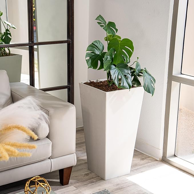 XBrand Modern 28-Inch Square Planter, Modern Tapered Planter Perfect for Indoor & Outdoor, Patio Décor, Set of 2-Ruum Studio Home