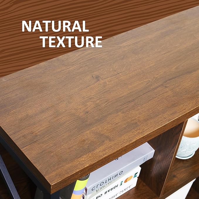 8 Cube Storage Organizer Bookshelf, Industrial Horizontal Bookcase, Accent Cubby Shelf, Media Console Table for Living Room, Home Office, 63 Inches, Brown Walnut-Ruum Studio Home