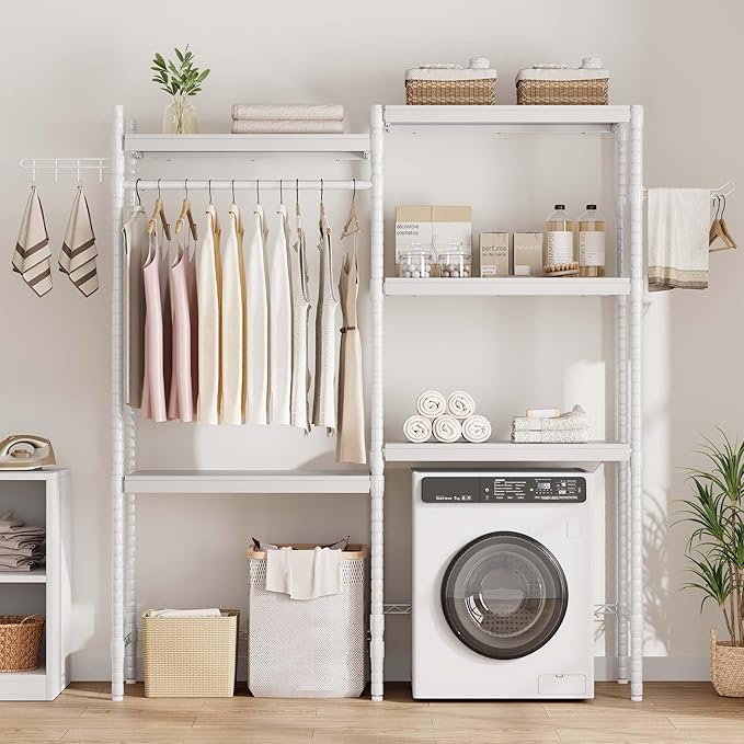 Double Row Over Washer and Dryer Storage Shelves, Laundry Room Organization and Storage, Heavy Duty Laundry Room Shelves, with Adjustable Height, 5-Tier-Ruum Studio Home