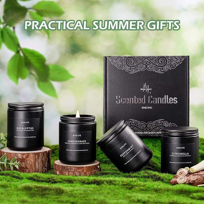 Outdoor Candle Set | Citronella/Mint/Eucalyptus/Lemongrass Summer Scented, Natural Candle Gifts - 4Pack Candles - Citronella Candles for Indoor or Outdoor Use - 28 oz,200 Hours Burn Time-Ruum Studio Home