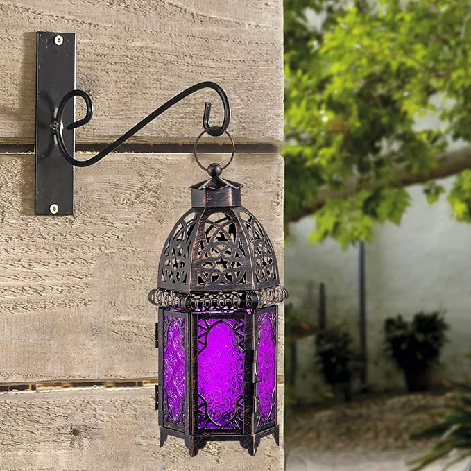 NEEDOMO Moroccan Candle Lantern, 12.8'' Hanging Lanterns Decorative Indoor Outdoor, Vintage Candle Holder for Chritsmas, Halloween, Table, Patio, Porch, Shelf, Gothic Home Decor (Purple)-Ruum Studio Home