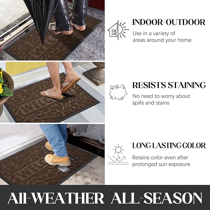 Yimobra Welcome Mat Outdoor, 29.5x17 Waterproof Front Door Mat Outside Entrance, All-Weather Non Slip Front Doormat, Low-Profile Entryway Mats Indoor, Porch and Patio, Coffee-Ruum Studio Home