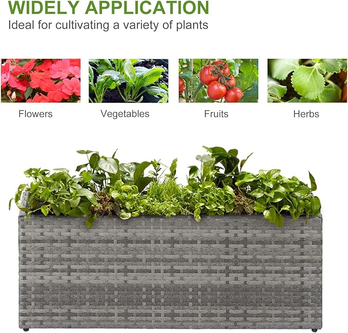 LEWIS&WAYNE Large Rectangular Block Planter Box Handmade Wicker Tall Planters for Outdoor Plants with Removable Liners Modern Planter for Indoor Outdoor Patio Deck - Gray, 36''x12''x16''-Ruum Studio Home