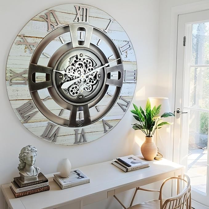 The Gears Clock Real Moving Gear Wall Clock England Line (Desert Beige, 24 inches (60 cm))-Ruum Studio Home