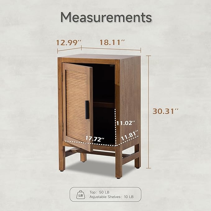 1 Door Farmhouse Nightstand, Rustic Slat Door Cabinet with 2 Shelves, Accent End Table with Storage for Bedroom, Brown-Ruum Studio Home