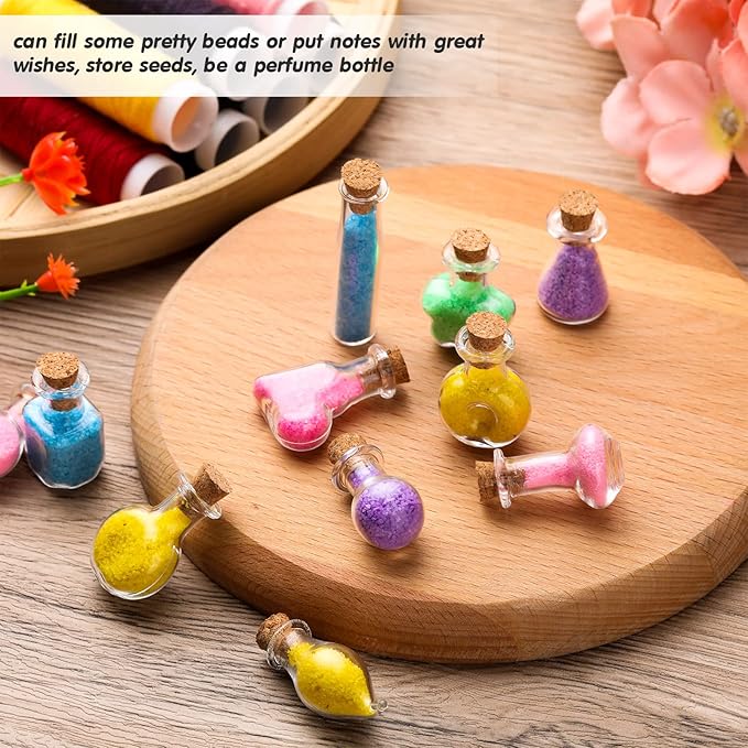 140 Pcs Mini Glass Bottles with Cork Stoppers Tiny Wishing Potion Bottles, 14 Shapes, Small Spell Apothecary Jar Vials Witchcraft Drifting Jar for Wedding Halloween Party Arts DIY Crafts-Ruum Studio Home