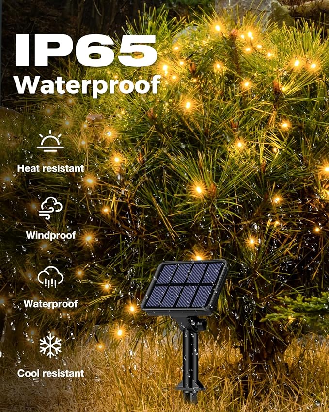 1 Pack Solar Fairy Lights for Outside Waterproof, 49FT/15M 150LED Solar String Lights Outdoor 8 Modes Solar Twinkle Lights for Garden Yard Christmas Tree Wedding Party Decor, Warm White-Ruum Studio Home