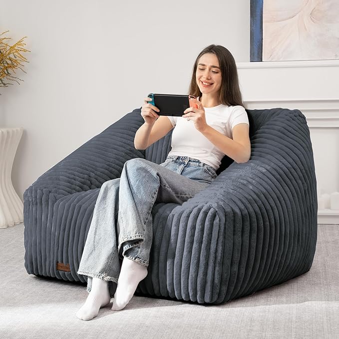 HABUTWAY Bean Bag Chair, Giant Bean Bag Chairs for Adults and Kids, Bean Bag Sofa, Lazy Floor Sofa, Faux Fur Beanbag Chair with Armrests for Living Room Bedroom (Dark Grey)-Ruum Studio Home