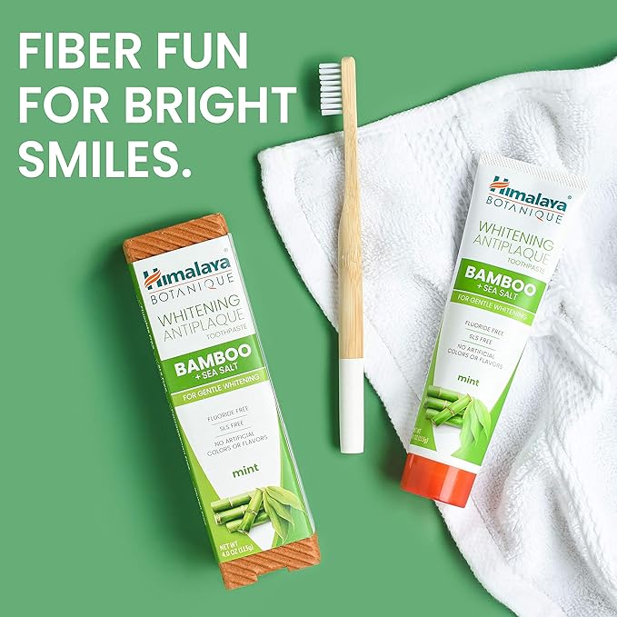 Himalaya Botanique Whitening Antiplaque Toothpaste with Bamboo + Sea Salt, Fluoride Free, for Gentle Whitening, 4 oz, 2 Pack-Ruum Studio Home