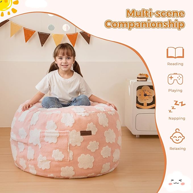 MAXYOYO Bean Bag Chair Bed for Kids, Convertible Bean Bag from Lazy Chair to Floor Bed, Fresh Cloud Design Cover, Stuffed Floor Sofa Couch for Boys and Girls, High-Density Foam Filling, Pink-Ruum Studio Home