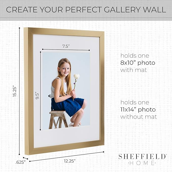 Sheffield Home 9 Piece Gallery Wall Frame Set, 11x14 Inch, Gold-Ruum Studio Home