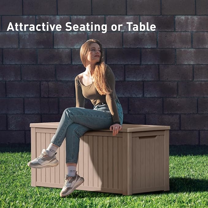 DRATO 180 Gallon Deck Box, Waterproof Resin Large Outdoor Storgae Box for Patio Furniture, Patio Cushions, Gardening Tools, Pool and Sports Supplies, Lockable-Ruum Studio Home