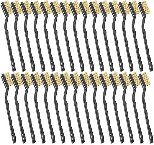 Jeffbaubl 30 Pieces Mini Wire Brush,6.7 Inch Brass Brush,Curved Handle Masonry Brushes Wire Bristle,Wire Brushes Scratch Brush for Cleaning Welding Slag and Rust Tool-Ruum Studio Home