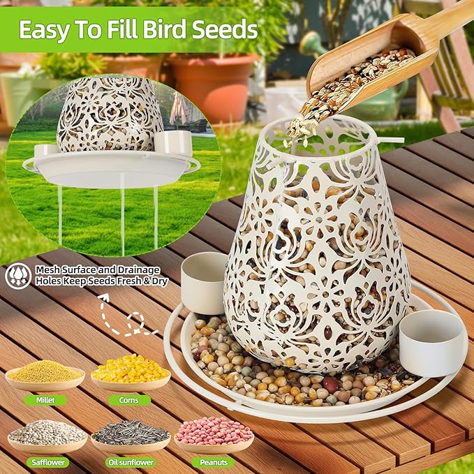 Mushroom Solar Bird Feeders for Outdoors Hanging Metal Wild Bird Feeder Garden Lantern with S Hook for Garden Decoration Yellow-Ruum Studio Home