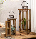 TIMRIS Large Farmhouse Wooden Metal Lantern Set of 2, Rustic Decorative Floor Candle Lanterns, Vintage Distressed Hanging Lanterns for Home Décor (No Glass)-Ruum Studio Home